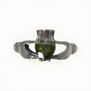 Stainless Steel Green Heart Ring Size 7 Peridot Color Solitaire Promise